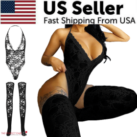 Women Lace Sexy Lingerie Nightwear Babydoll Sleepwear Bodysuit Dress Plus Size (Lingerie Size: Large, Lingerie Color: Black)