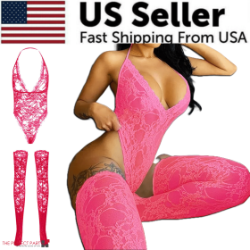 Women Lace Sexy Lingerie Nightwear Babydoll Sleepwear Bodysuit Dress Plus Size (Lingerie Size: Small, Lingerie Color: Pink)