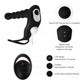 Anal Bead 10 Modes Adult Sex toys with Remote Control -Anal Stimulator Vibrating Anus Plug for Men;  Women and Couples Butt Plug;  Soft Silicone Anal (Color: BLACK)